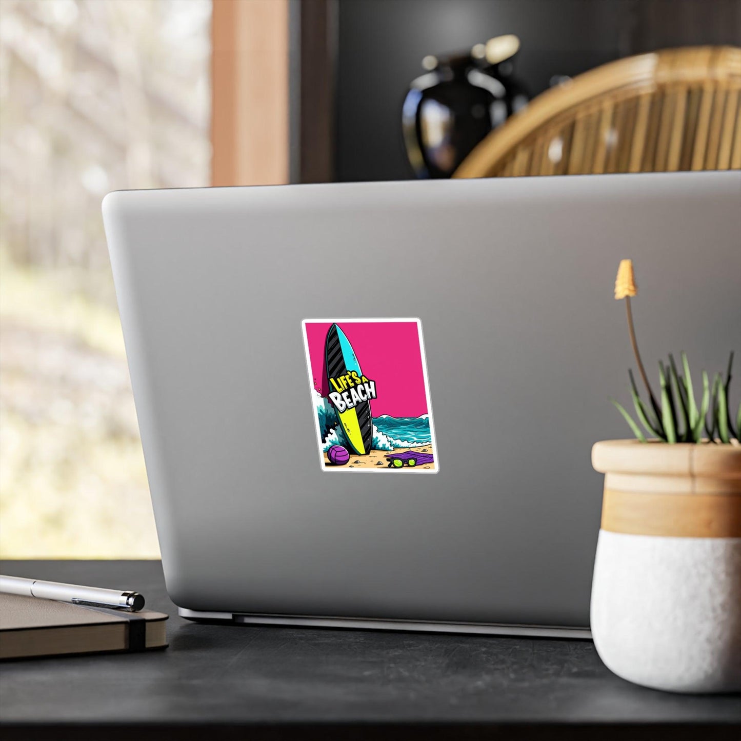 Retro Beach Kiss-Cut Decal for Laptops and Water Bottles - Even Keel LLC