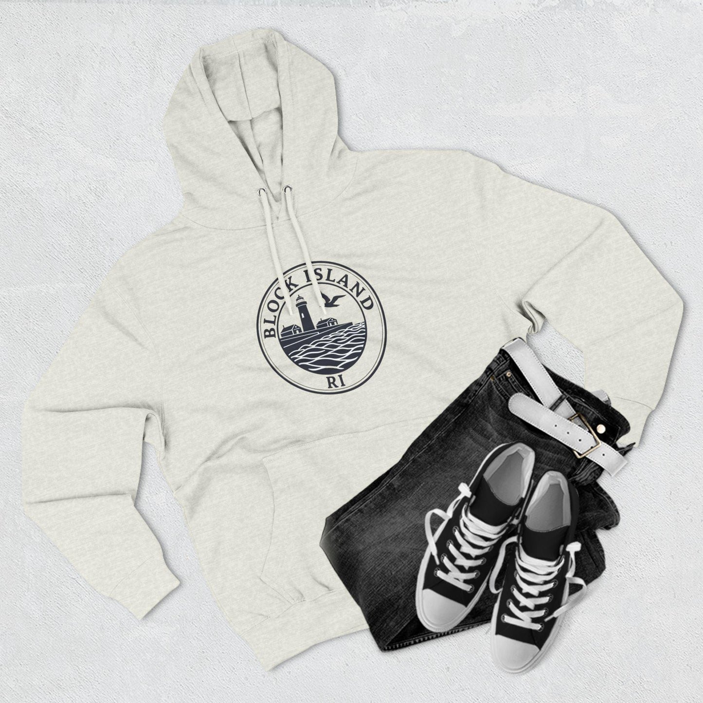 Fleece Hoodie - Block Island Rhode Island North Light Unisex - Even Keel LLC