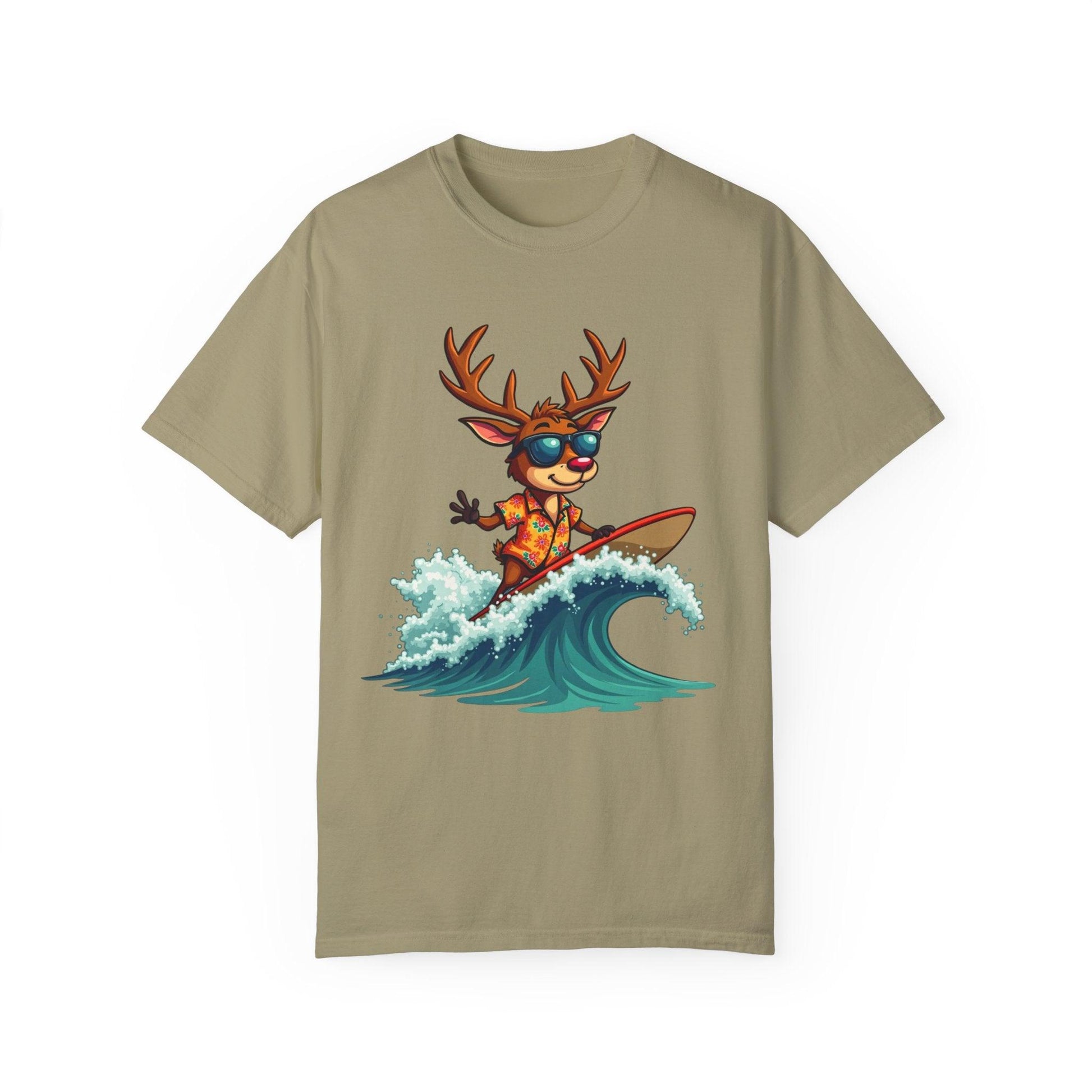 Surfing Reindeer T-Shirt for Fun Holiday Casual Wear - Even Keel LLC