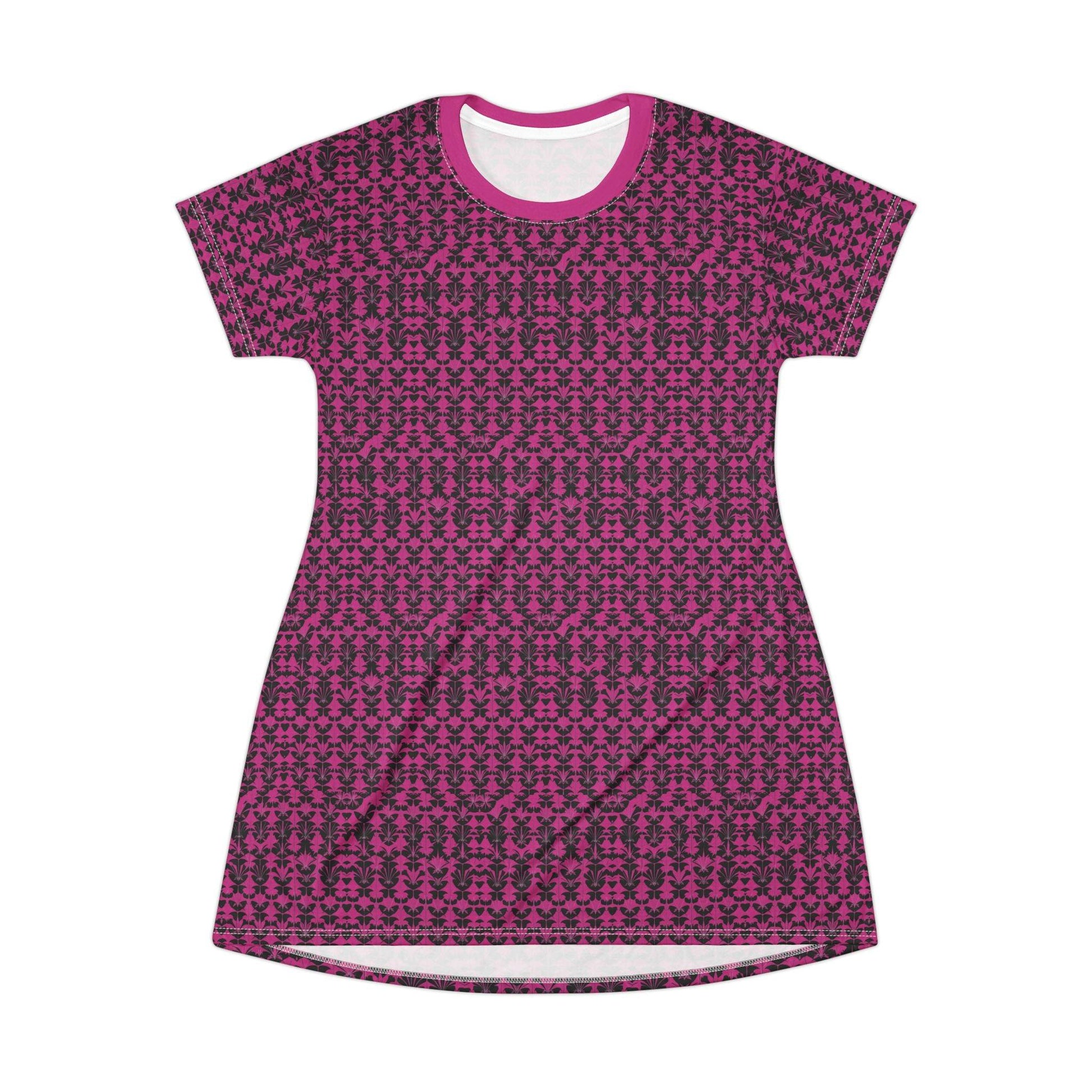 Magenta Patterned T-Shirt Dress - Comfortable Casual Floral Dress - Even Keel LLC