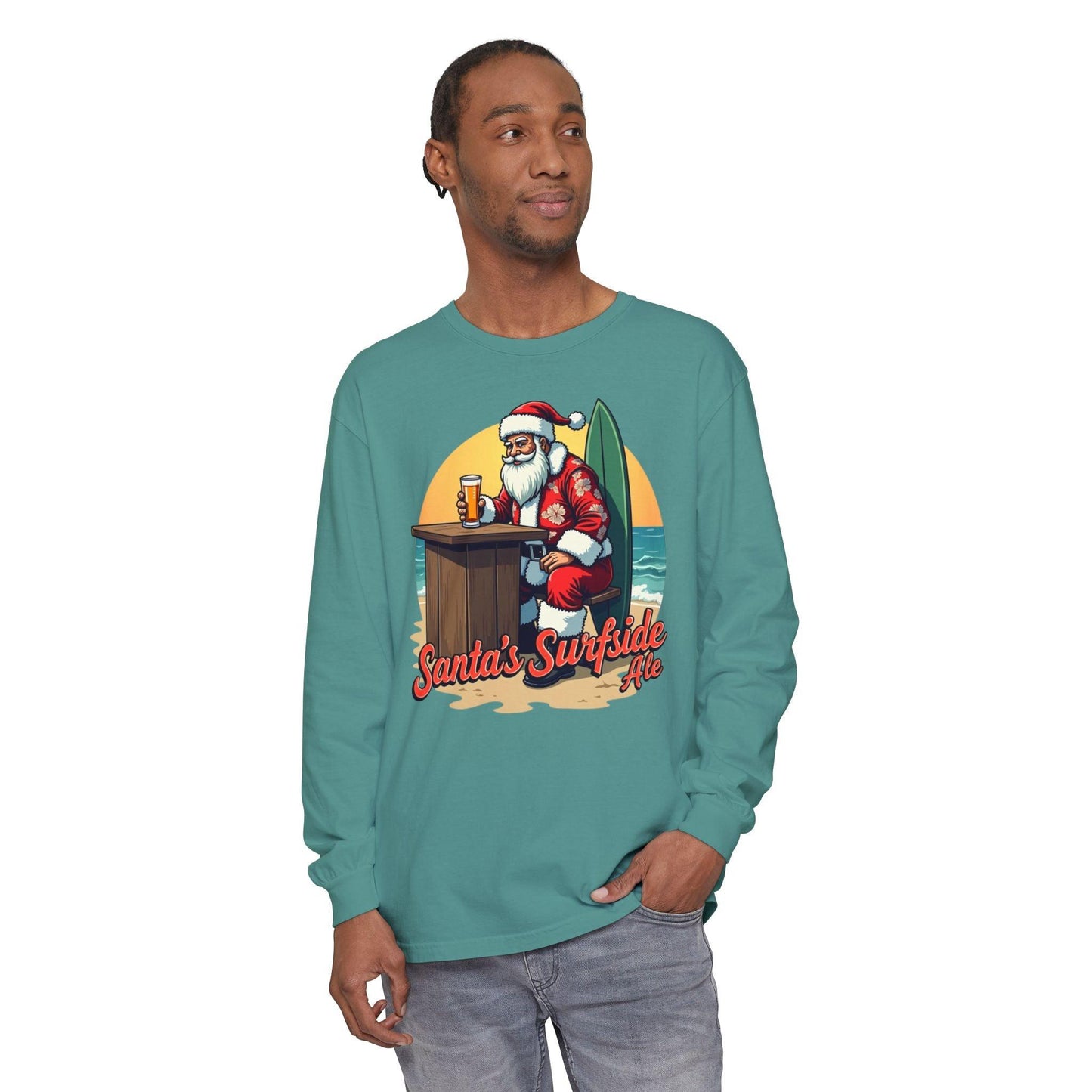 Surfside Santa Long Sleeve T-Shirt for Festive Comfort - Even Keel LLC