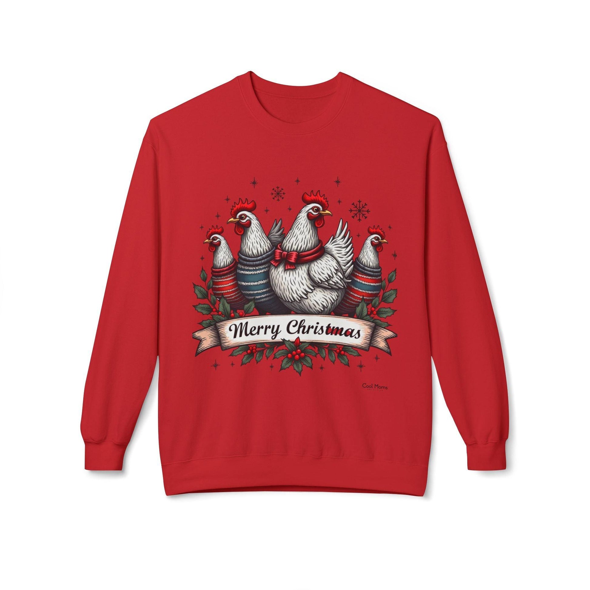 Christmas Chickens Fleece Sweatshirt for Festive Fun Wear - Even Keel LLC