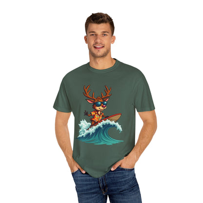 Surfing Reindeer T-Shirt for Fun Holiday Casual Wear - Even Keel LLC