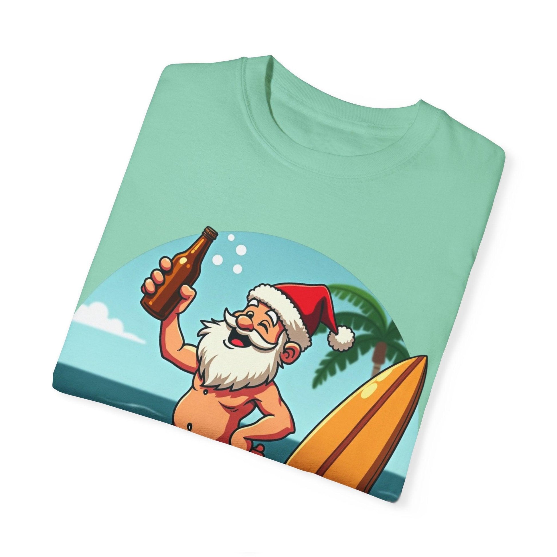 Santa Drinking Beer Surf Tropical Unisex T-Shirt for Fun - Even Keel LLC