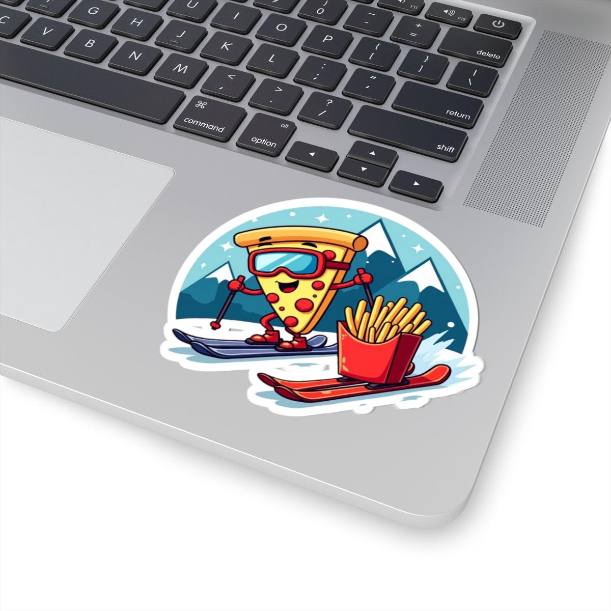 Pizza or French Fry Skier Design Fun Sticker Set - Even Keel LLC