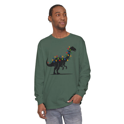 Christmas Dinosaur Long Sleeve T-Shirt for Holiday Fun - Even Keel LLC