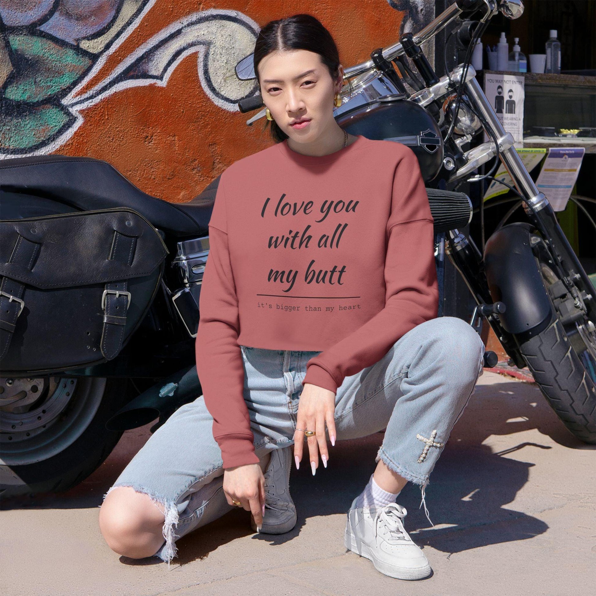 Women's Cropped Sweatshirt - I Love You With All My Butt - Even Keel LLC