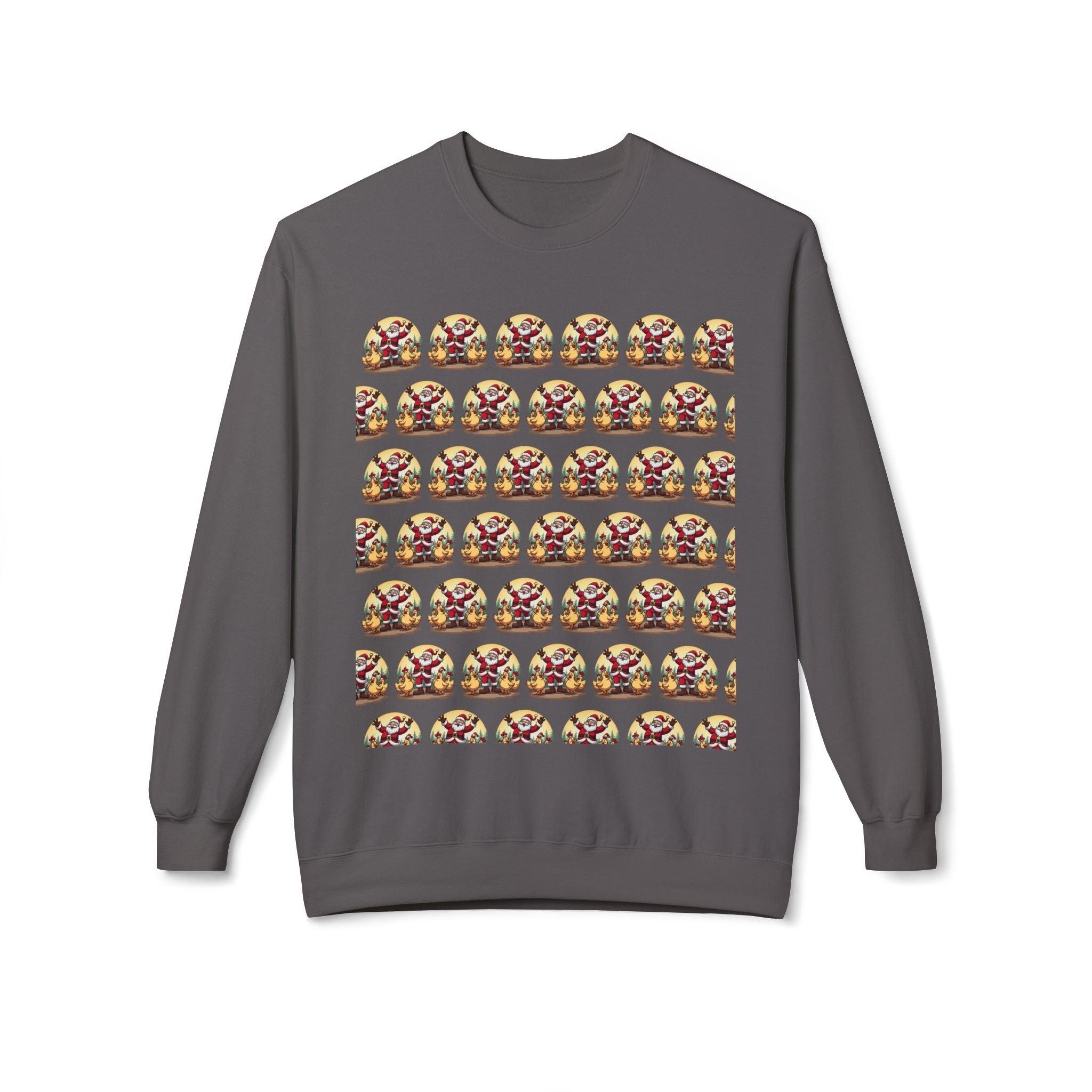 Santa With His Chicks Fleece Crewneck Sweatshirt for Adults - Even Keel LLC