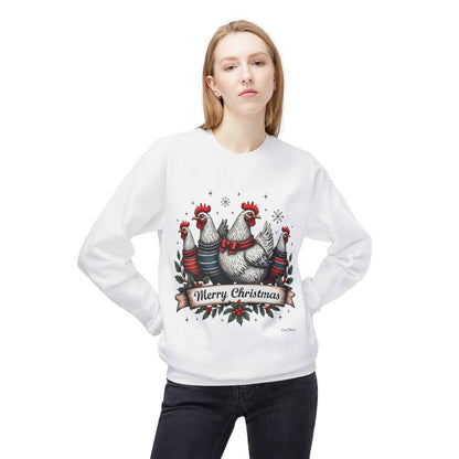 Christmas Chickens Fleece Sweatshirt for Festive Fun Wear - Even Keel LLC