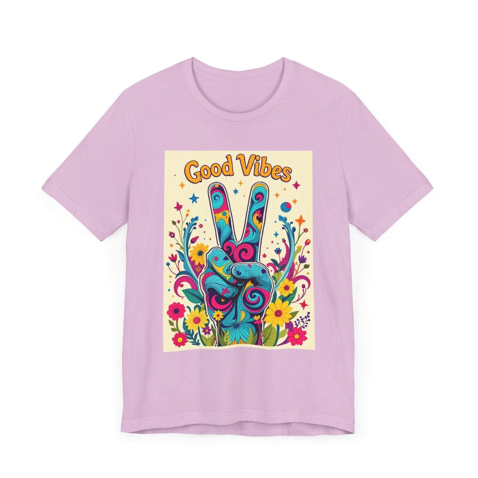 Good Vibes Unisex Jersey Tee Colorful Peace Flower Design - Even Keel LLC