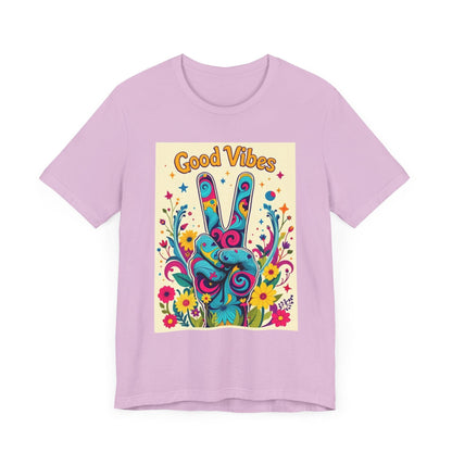 Good Vibes Unisex Jersey Tee Colorful Peace Flower Design - Even Keel LLC