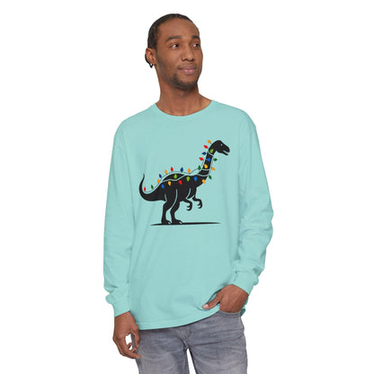 Christmas Dinosaur Long Sleeve T-Shirt for Holiday Fun - Even Keel LLC