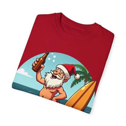 Santa Drinking Beer Surf Tropical Unisex T-Shirt for Fun - Even Keel LLC