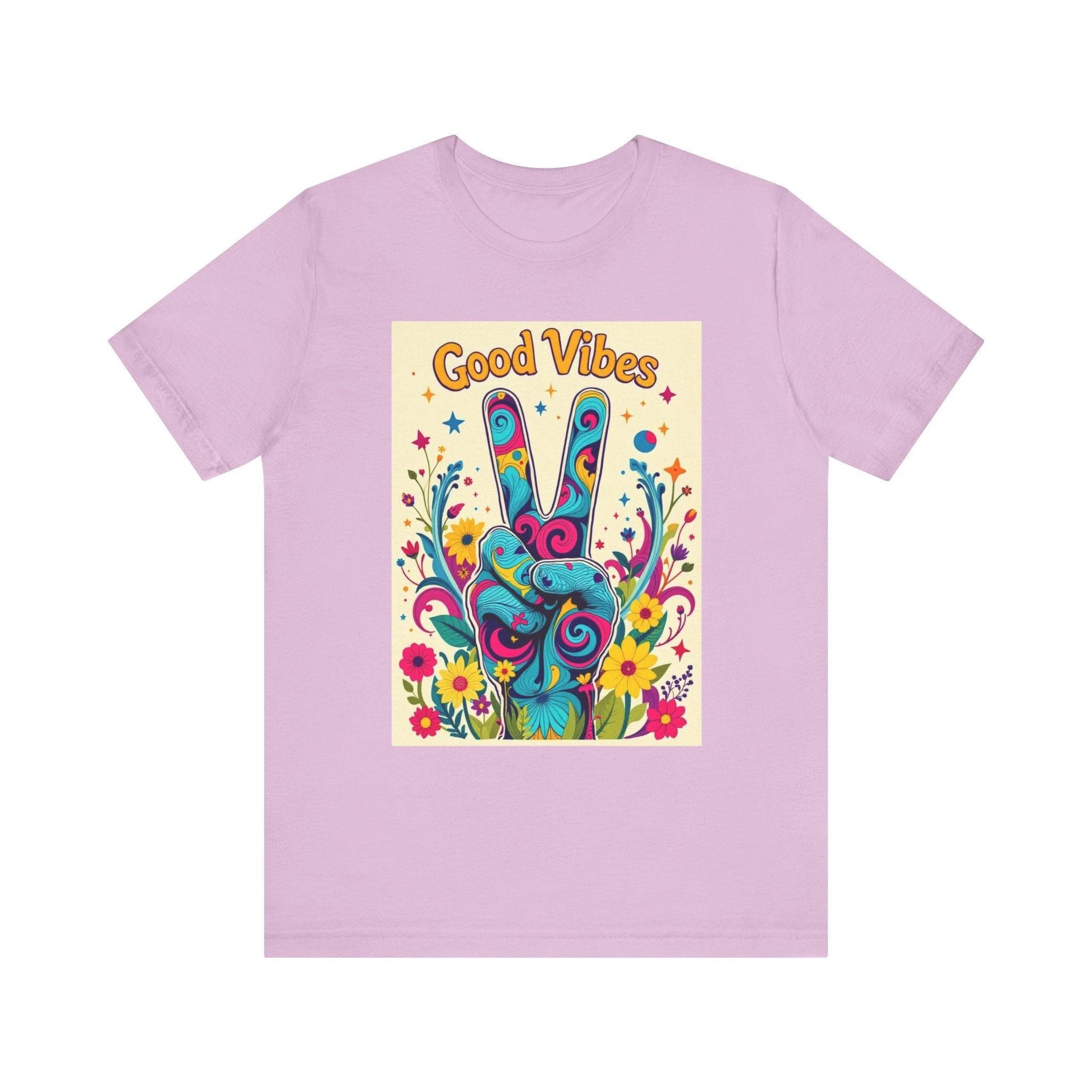 Good Vibes Unisex Jersey Tee Colorful Peace Flower Design - Even Keel LLC