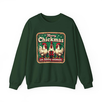 Christmas Crewneck Sweatshirt - Merry CHICKmas Ya Filthy Animals - Even Keel LLC