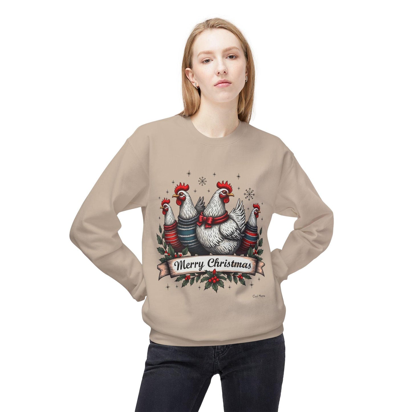 Christmas Chickens Fleece Sweatshirt for Festive Fun Wear - Even Keel LLC