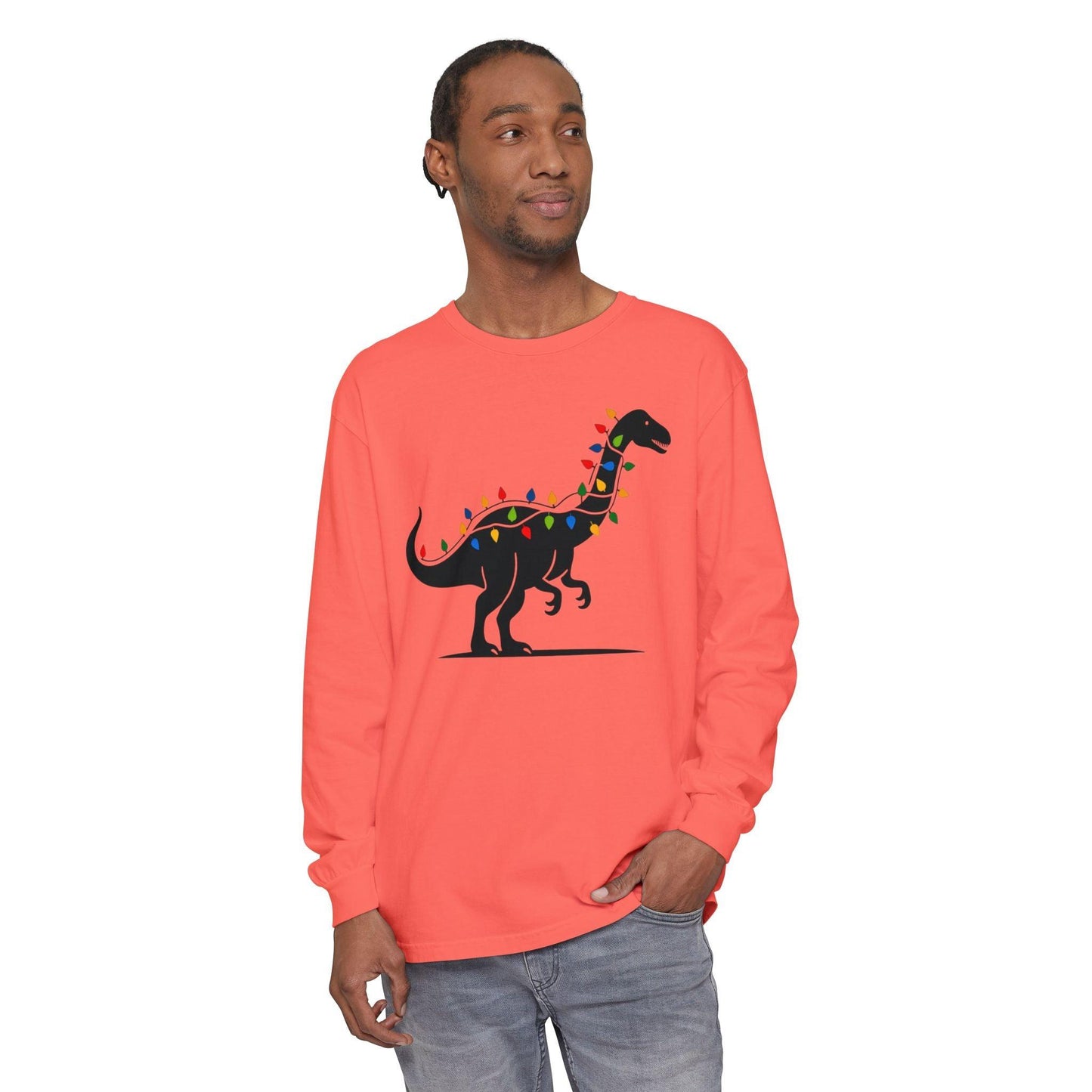 Christmas Dinosaur Long Sleeve T-Shirt for Holiday Fun - Even Keel LLC