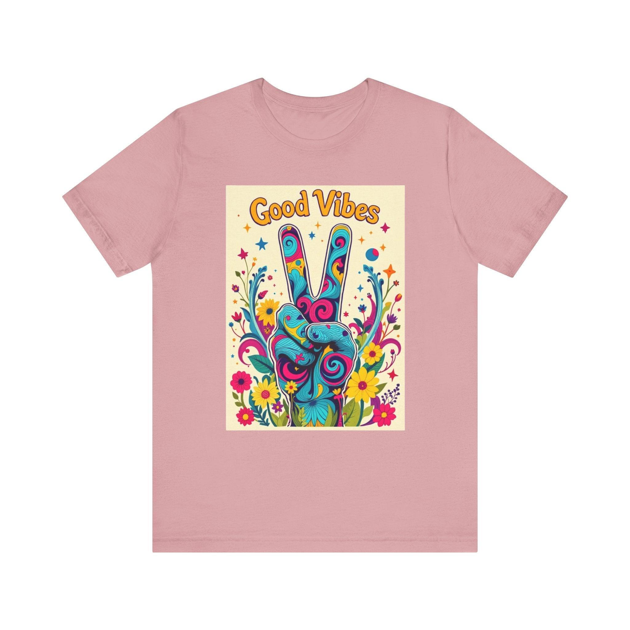 Good Vibes Unisex Jersey Tee Colorful Peace Flower Design - Even Keel LLC