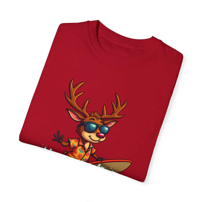 Surfing Reindeer T-Shirt for Fun Holiday Casual Wear - Even Keel LLC