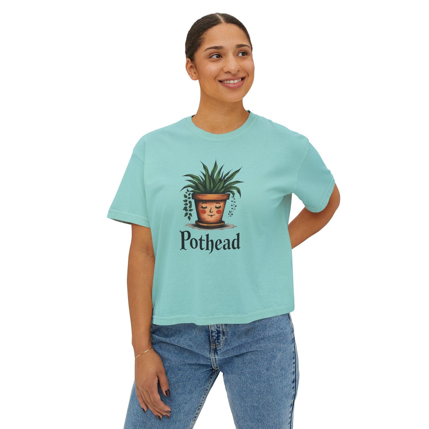 Cute Pot Face Planter Women's Boxy Tee for Plant Lovers - Even Keel LLC