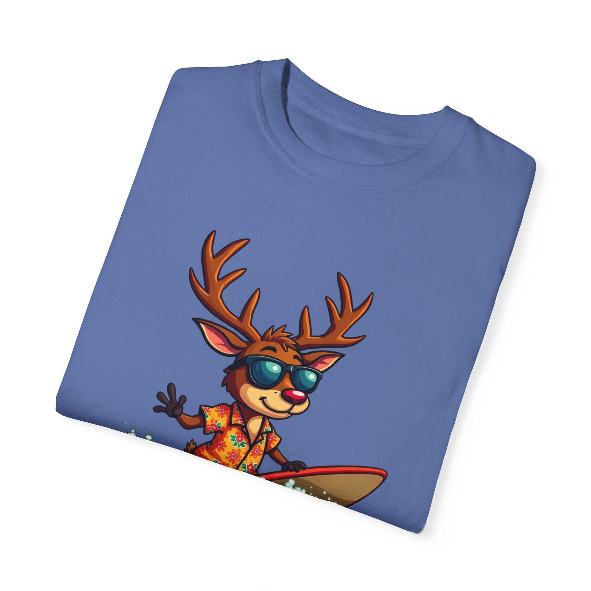 Surfing Reindeer T-Shirt for Fun Holiday Casual Wear - Even Keel LLC