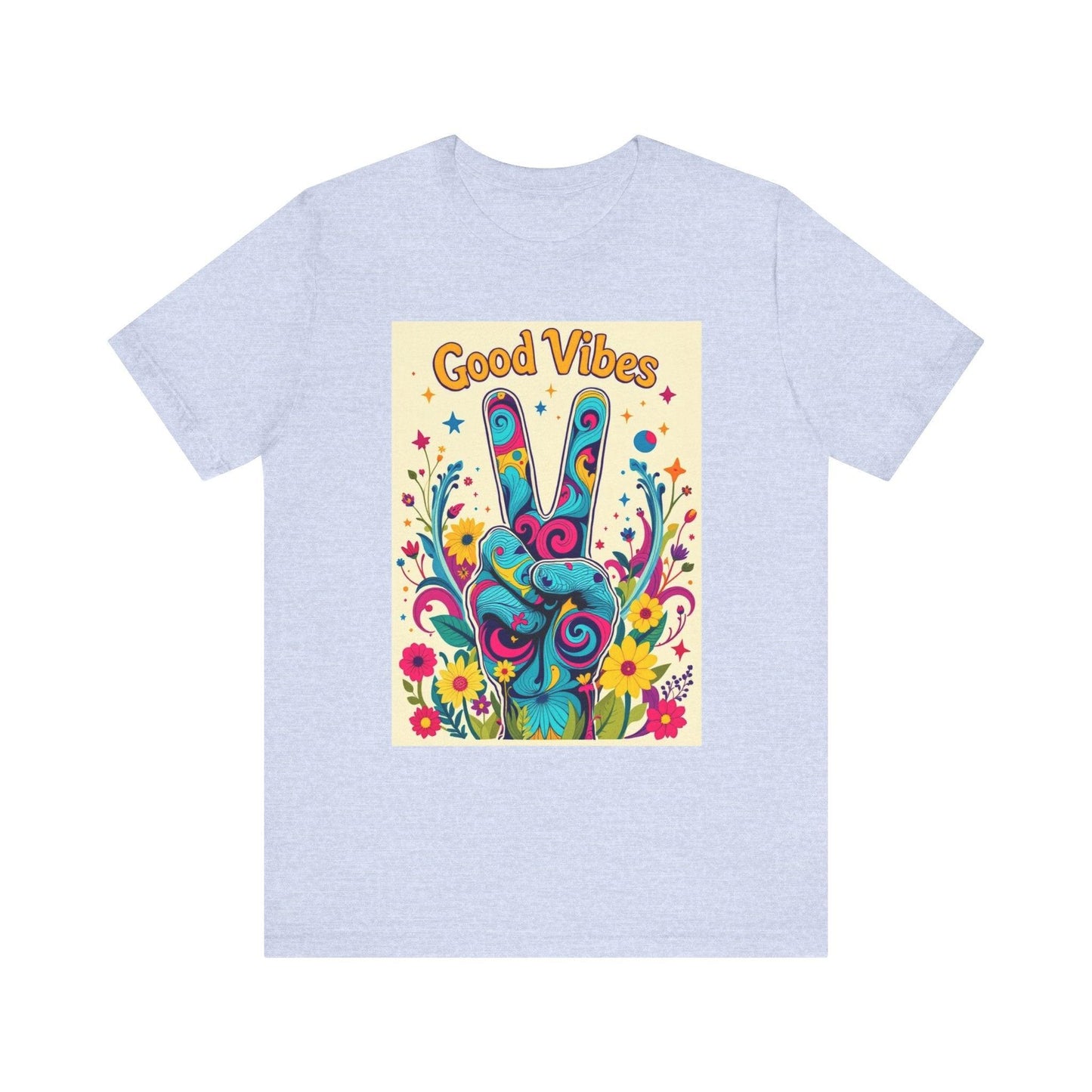 Good Vibes Unisex Jersey Tee Colorful Peace Flower Design - Even Keel LLC