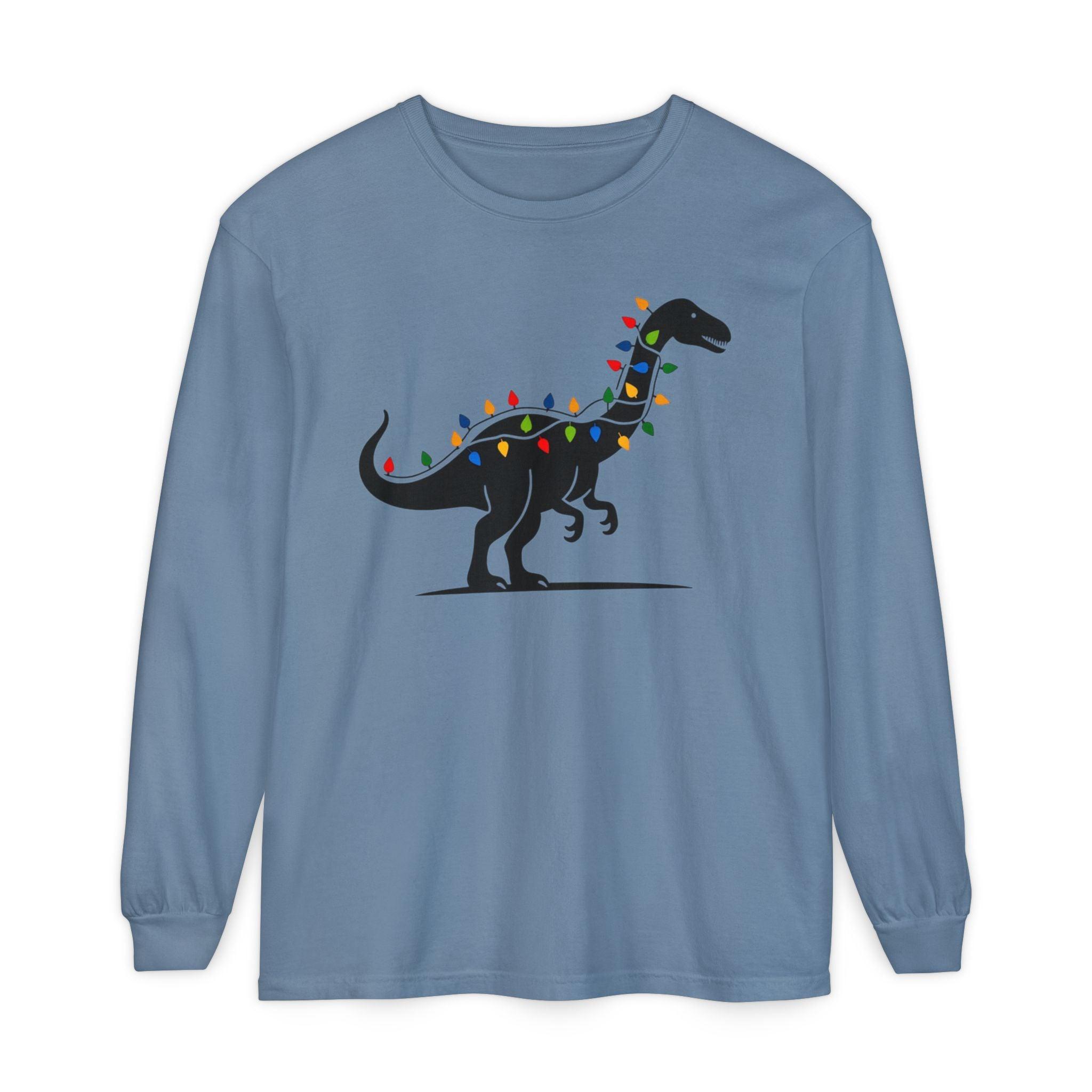 Christmas Dinosaur Long Sleeve T-Shirt for Holiday Fun - Even Keel LLC