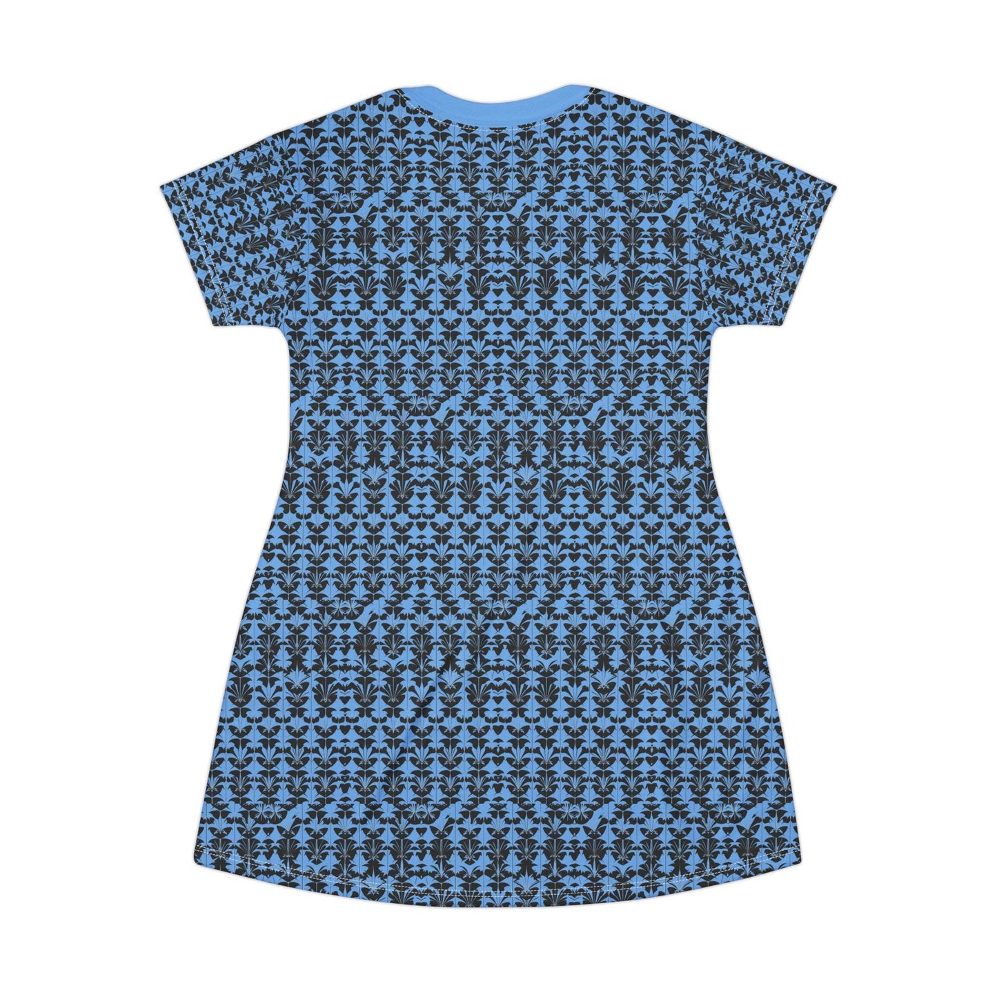 Blue Patterned T-Shirt Dress - Comfortable Casual Floral Dress - Even Keel LLC