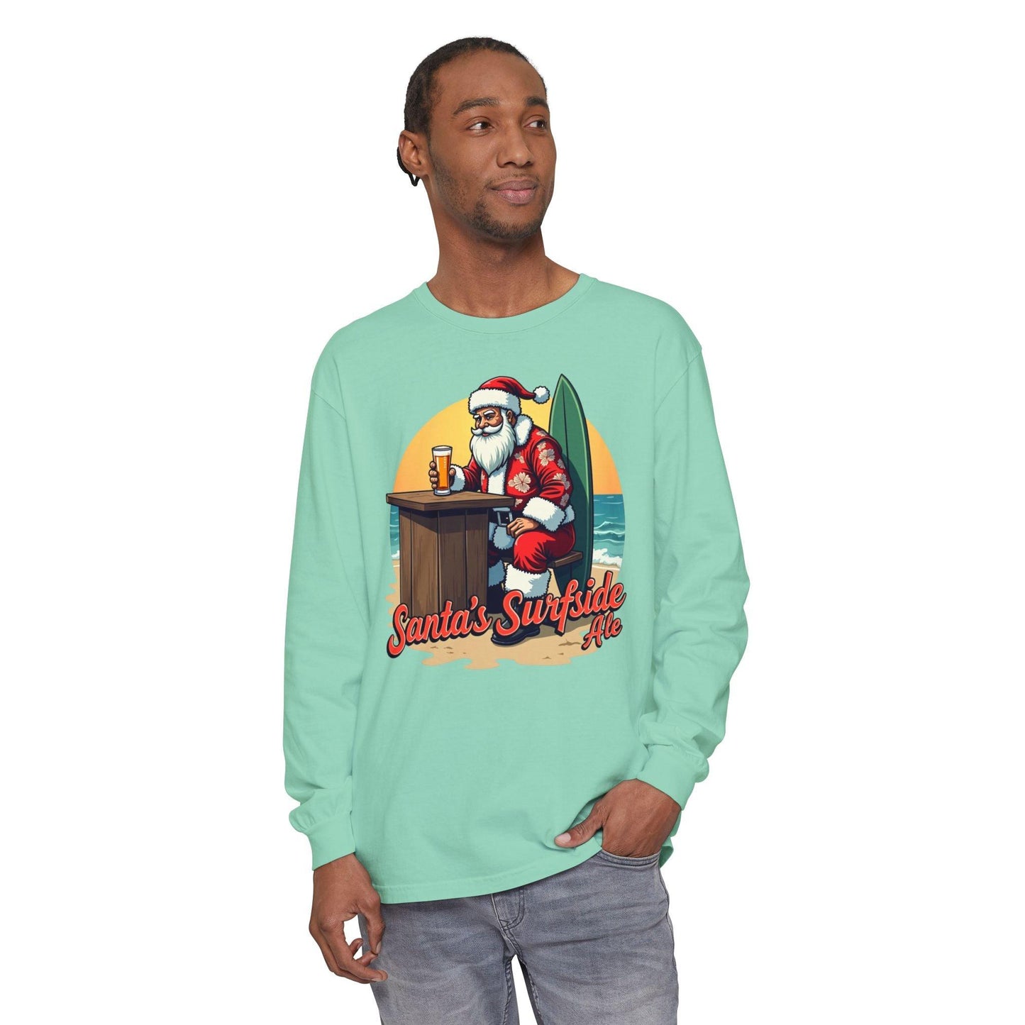 Surfside Santa Long Sleeve T-Shirt for Festive Comfort - Even Keel LLC