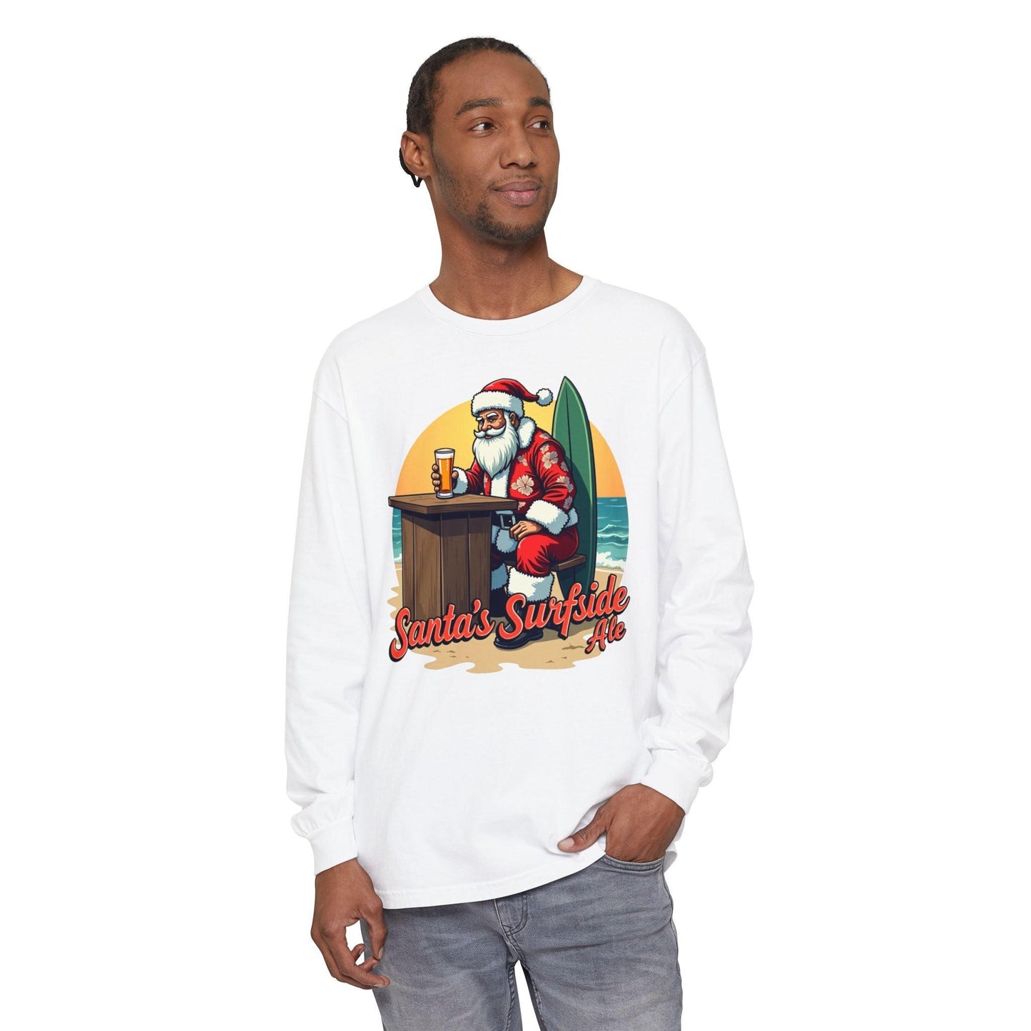 Surfside Santa Long Sleeve T-Shirt for Festive Comfort - Even Keel LLC