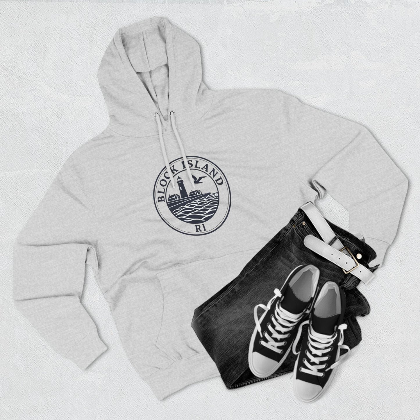 Fleece Hoodie - Block Island Rhode Island North Light Unisex - Even Keel LLC