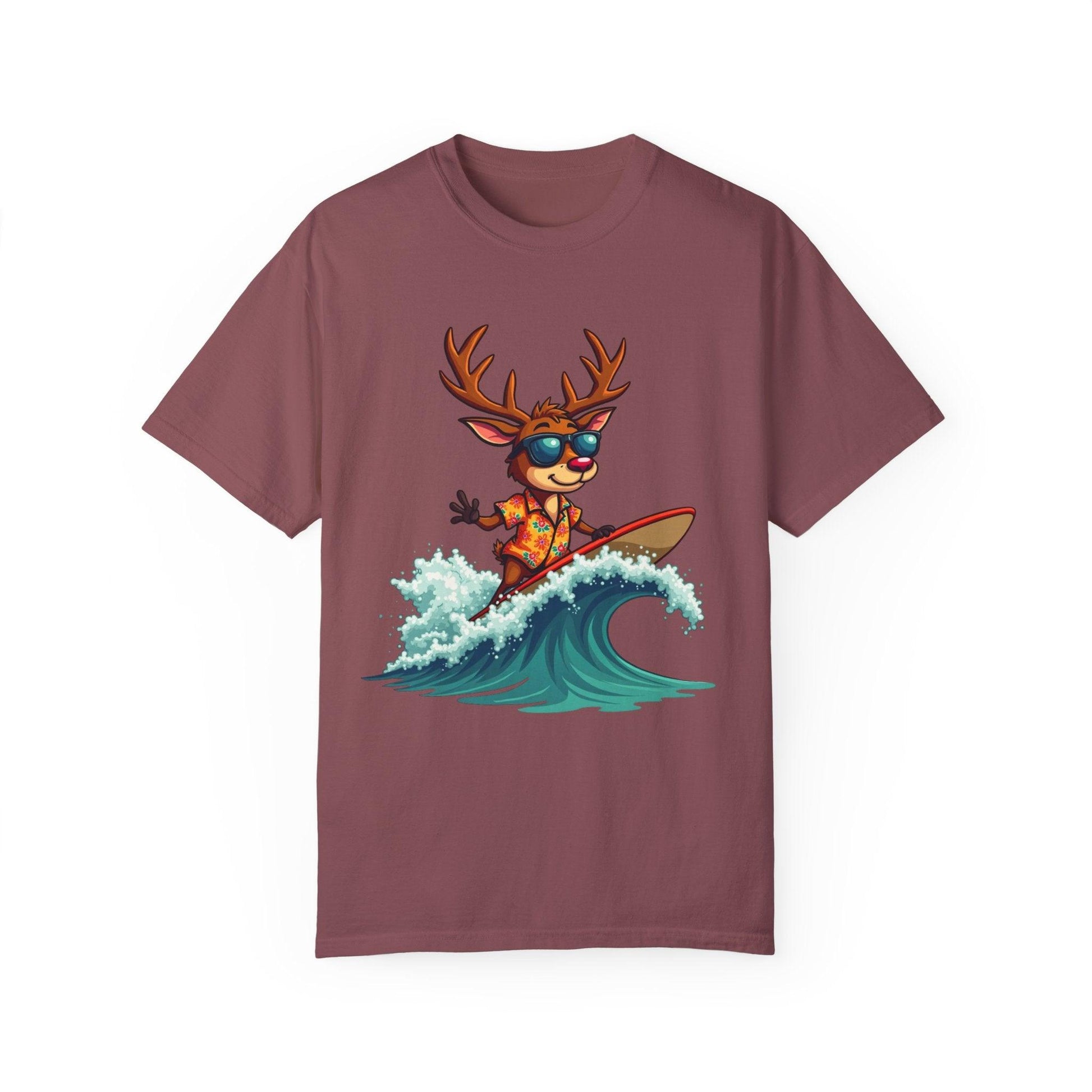 Surfing Reindeer T-Shirt for Fun Holiday Casual Wear - Even Keel LLC