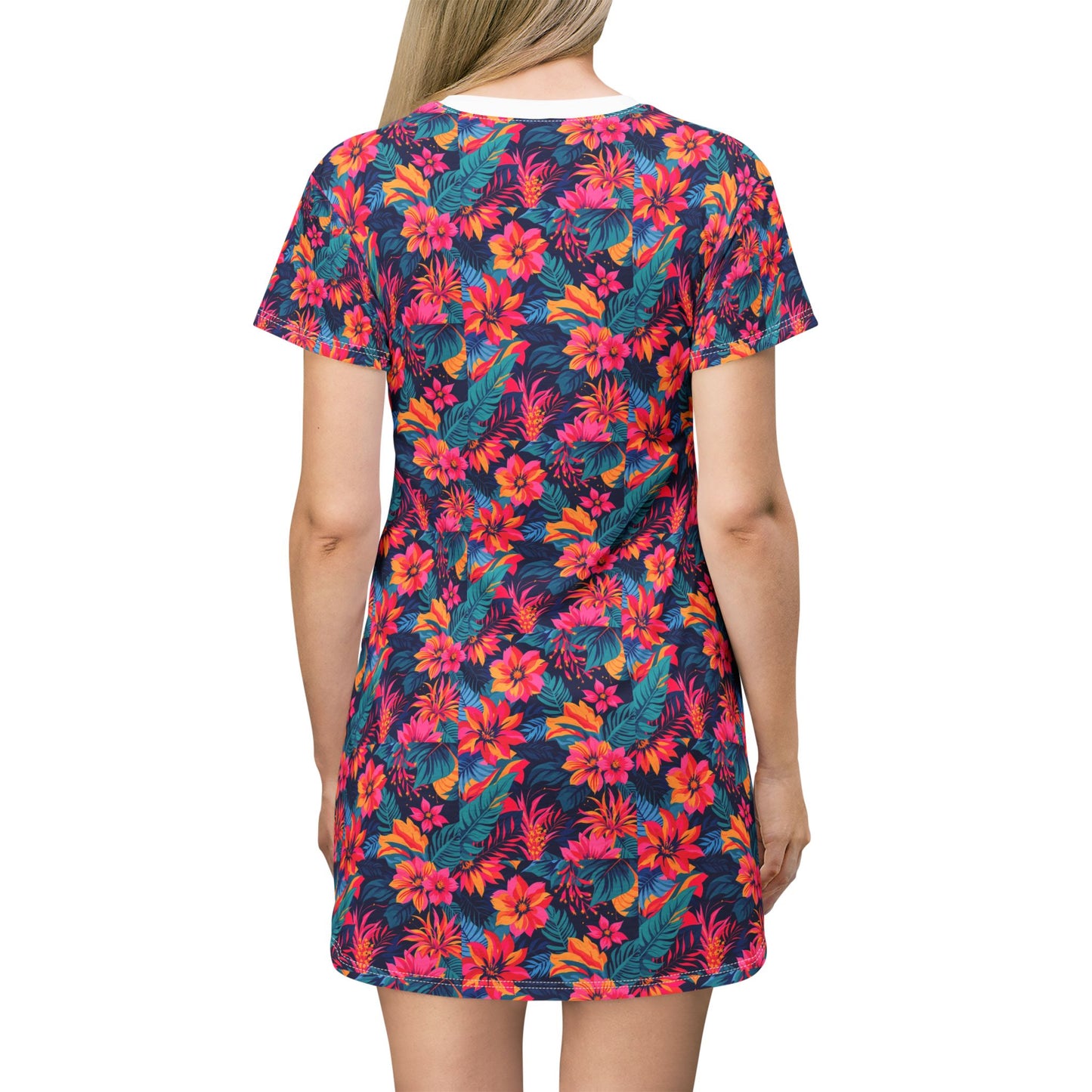 Tropical Flower Print T-Shirt Dress for Summer Vibes