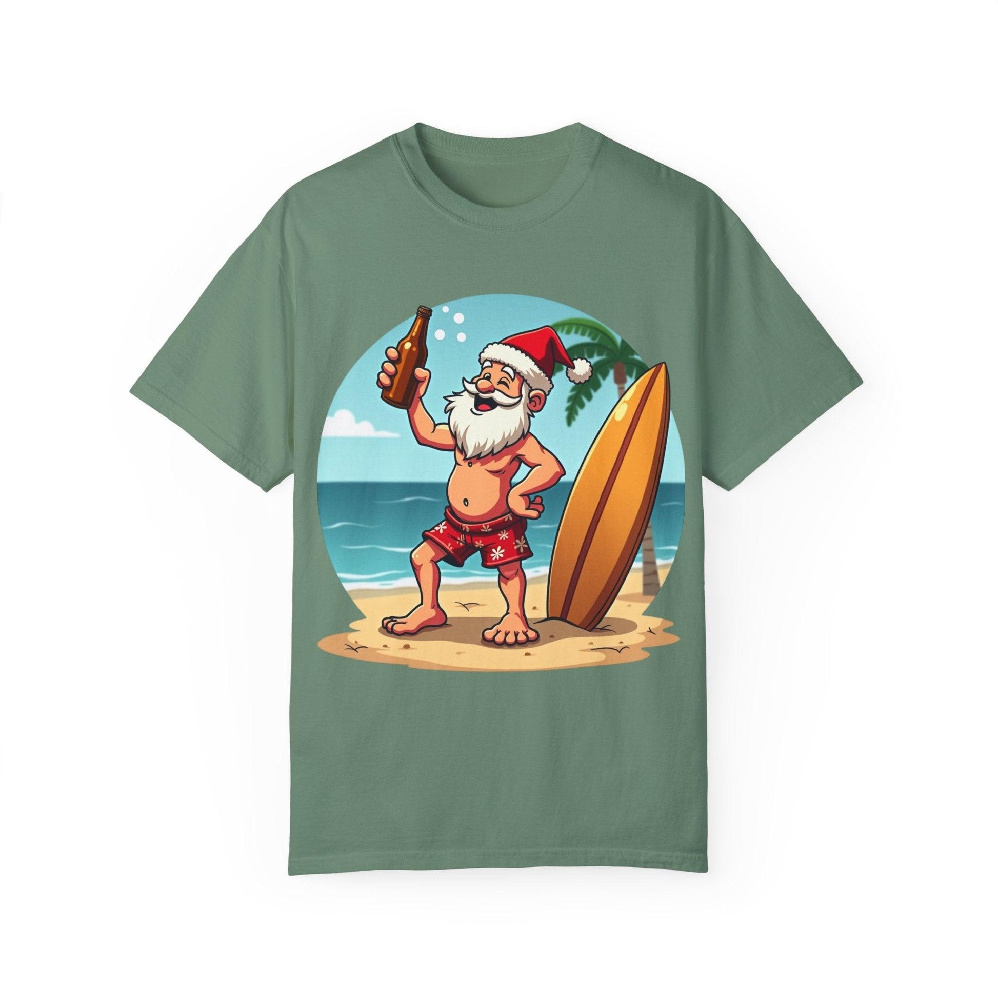 Santa Drinking Beer Surf Tropical Unisex T-Shirt for Fun - Even Keel LLC