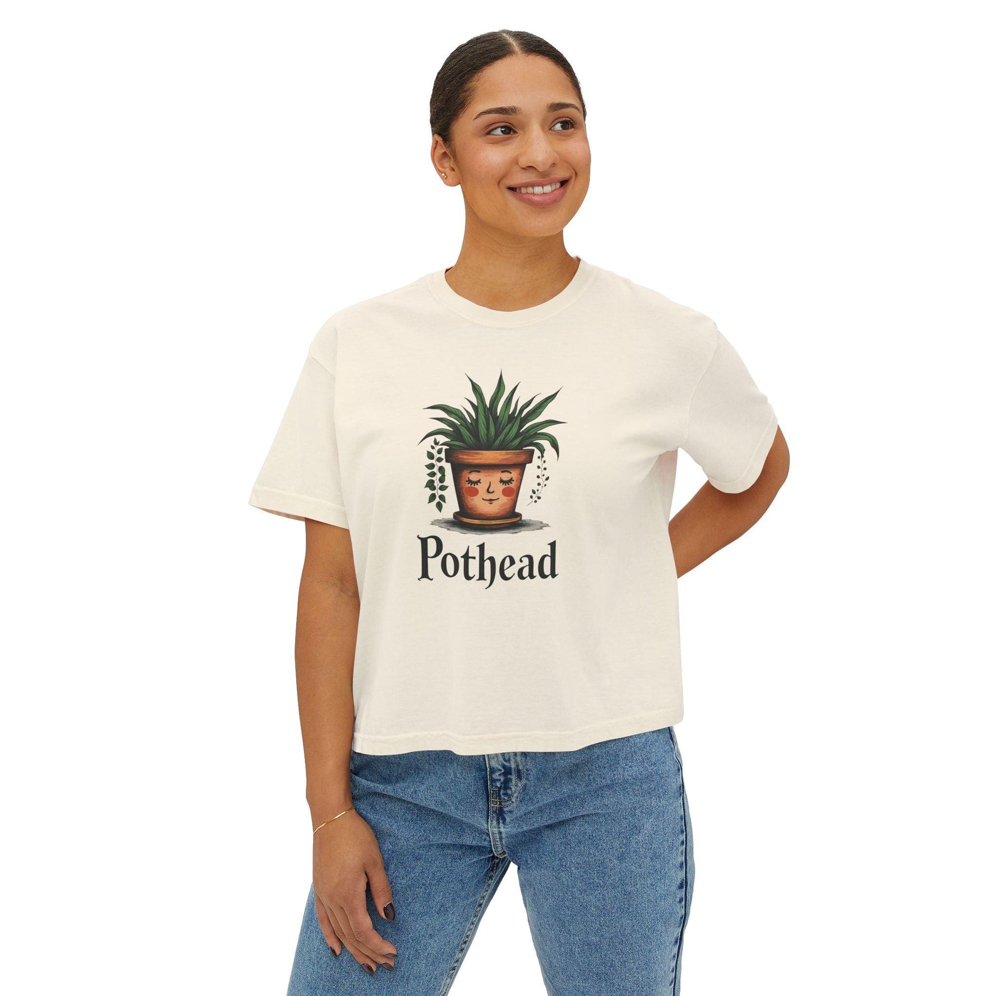 Cute Pot Face Planter Women's Boxy Tee for Plant Lovers - Even Keel LLC