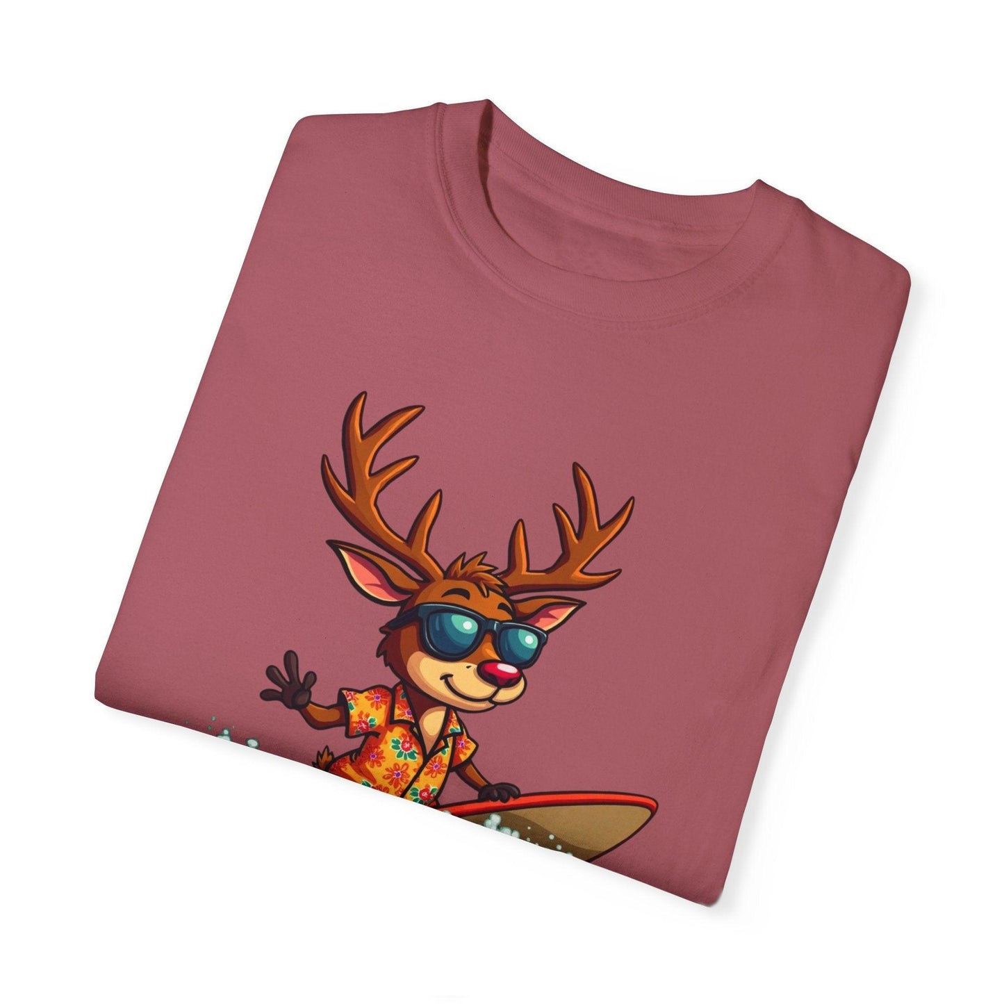 Surfing Reindeer T-Shirt for Fun Holiday Casual Wear - Even Keel LLC