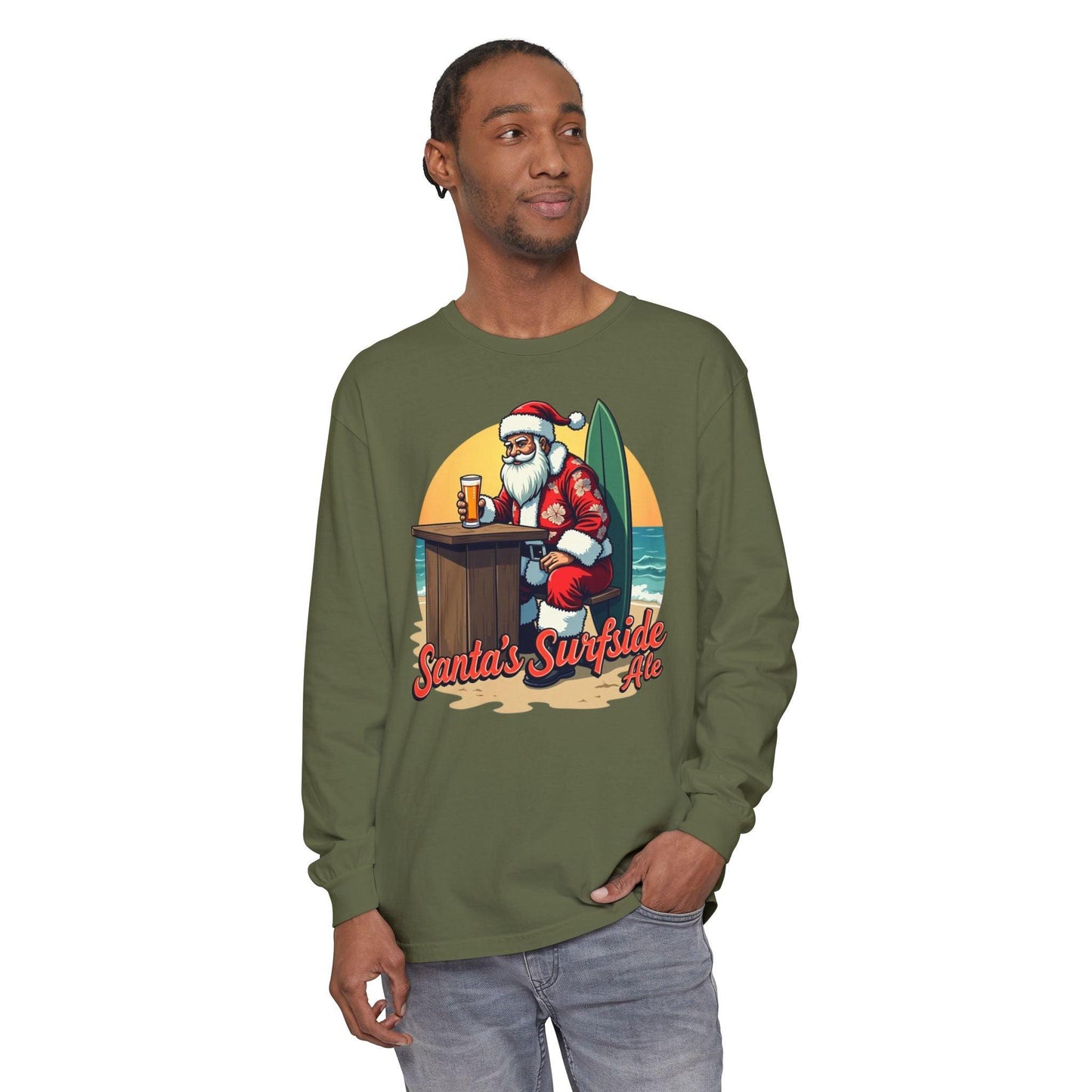 Surfside Santa Long Sleeve T-Shirt for Festive Comfort - Even Keel LLC