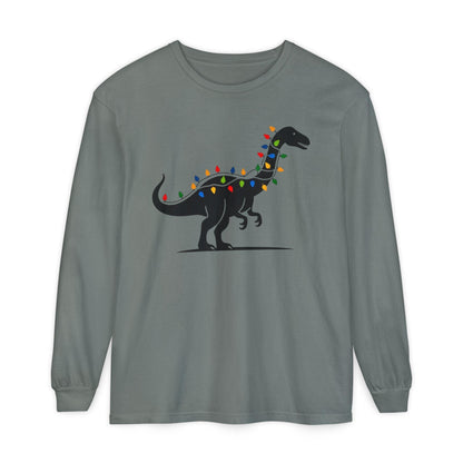 Christmas Dinosaur Long Sleeve T-Shirt for Holiday Fun - Even Keel LLC