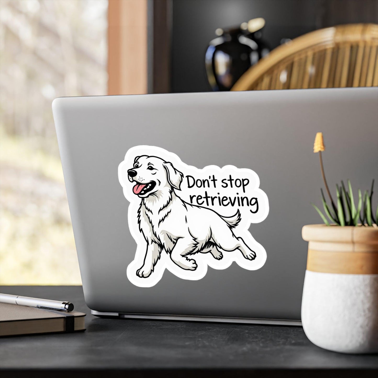 Don't Stop Retrieving - Golden Retriever Vinyl Decal Design - Even Keel LLC