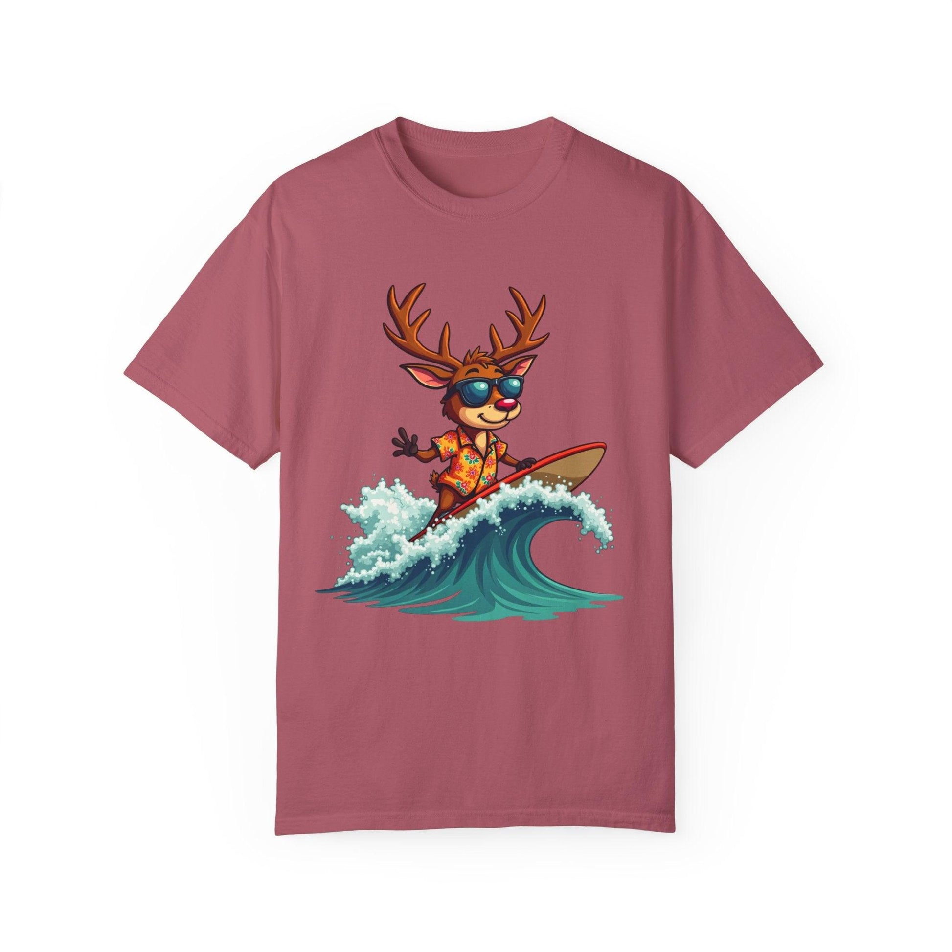 Surfing Reindeer T-Shirt for Fun Holiday Casual Wear - Even Keel LLC