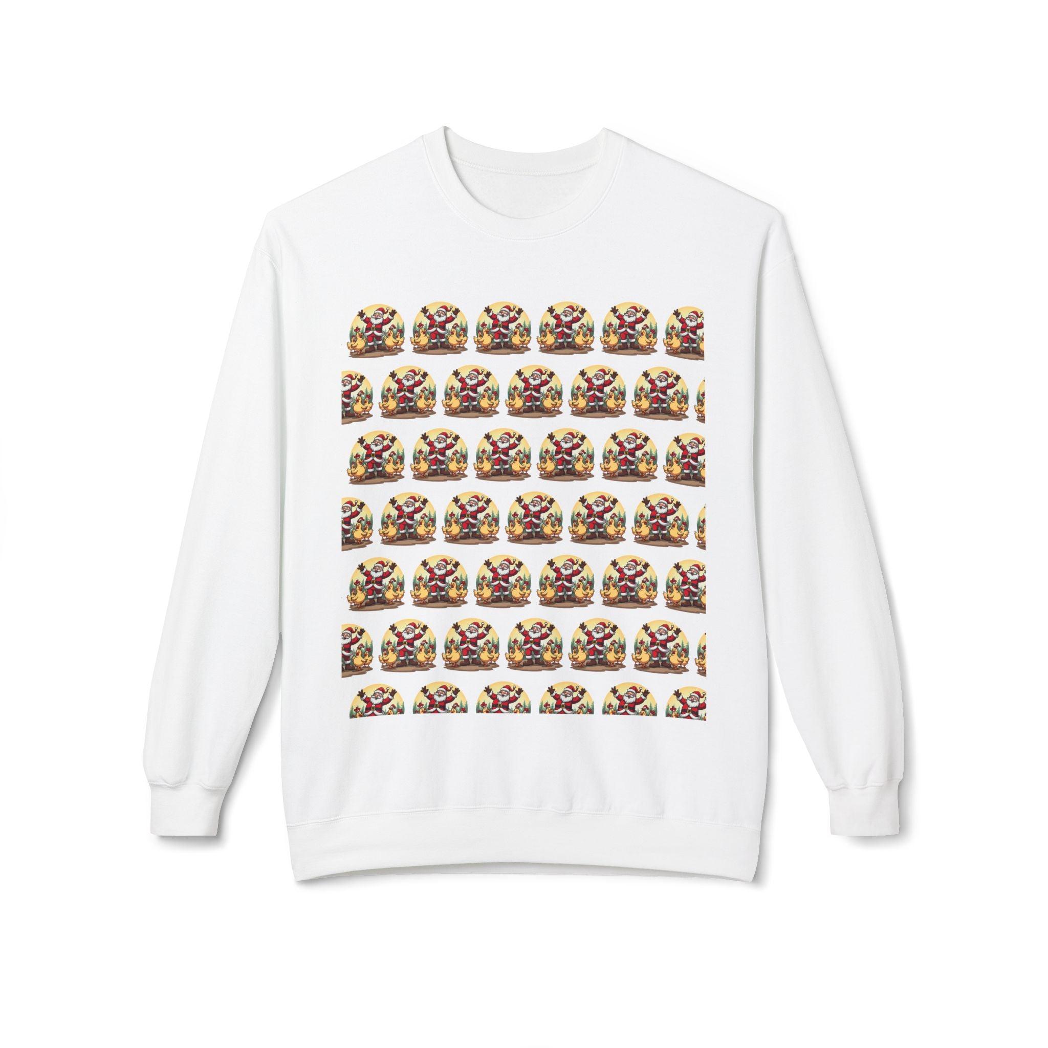 Santa With His Chicks Fleece Crewneck Sweatshirt for Adults - Even Keel LLC