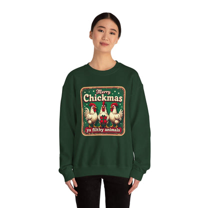 Christmas Crewneck Sweatshirt - Merry CHICKmas Ya Filthy Animals - Even Keel LLC