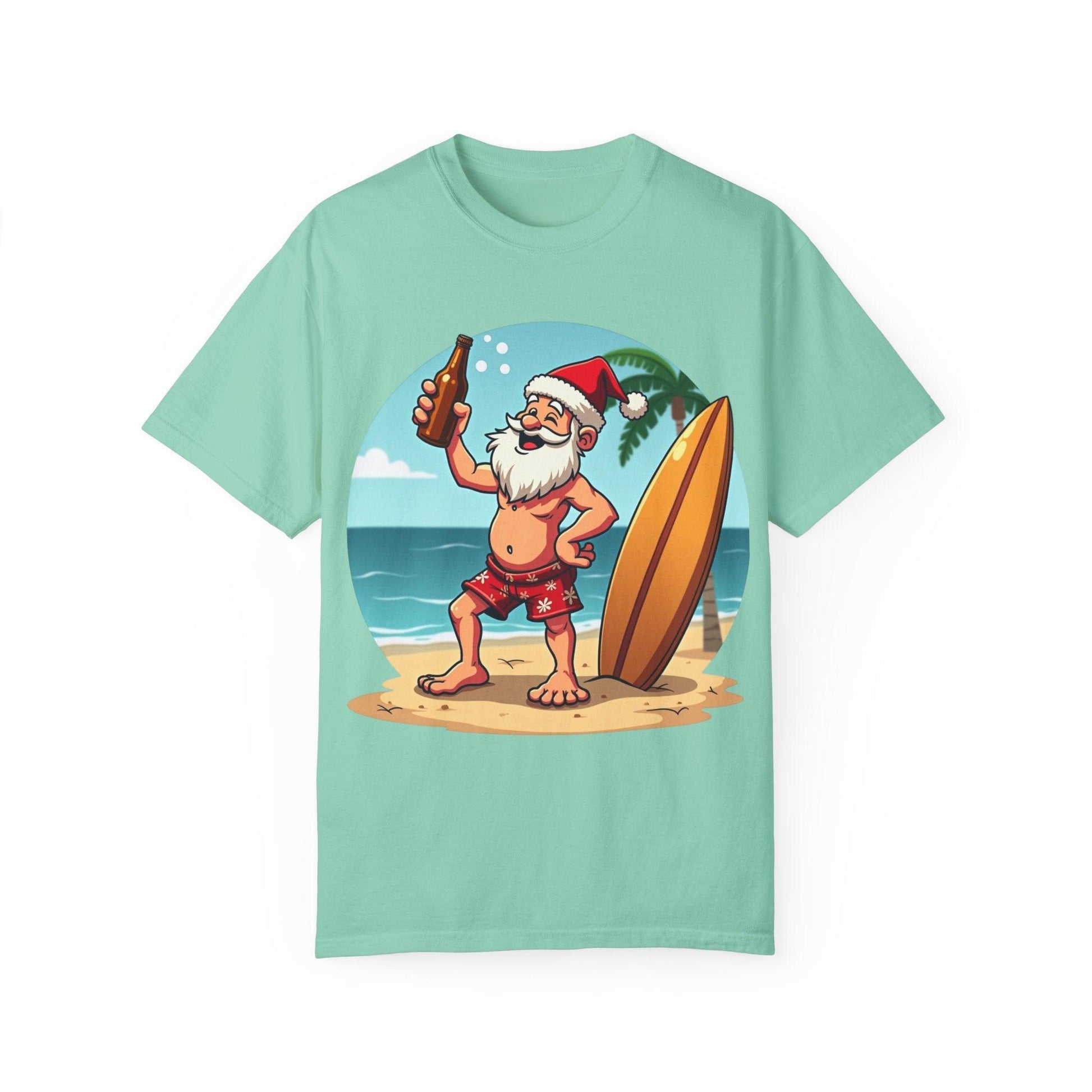 Santa Drinking Beer Surf Tropical Unisex T-Shirt for Fun - Even Keel LLC