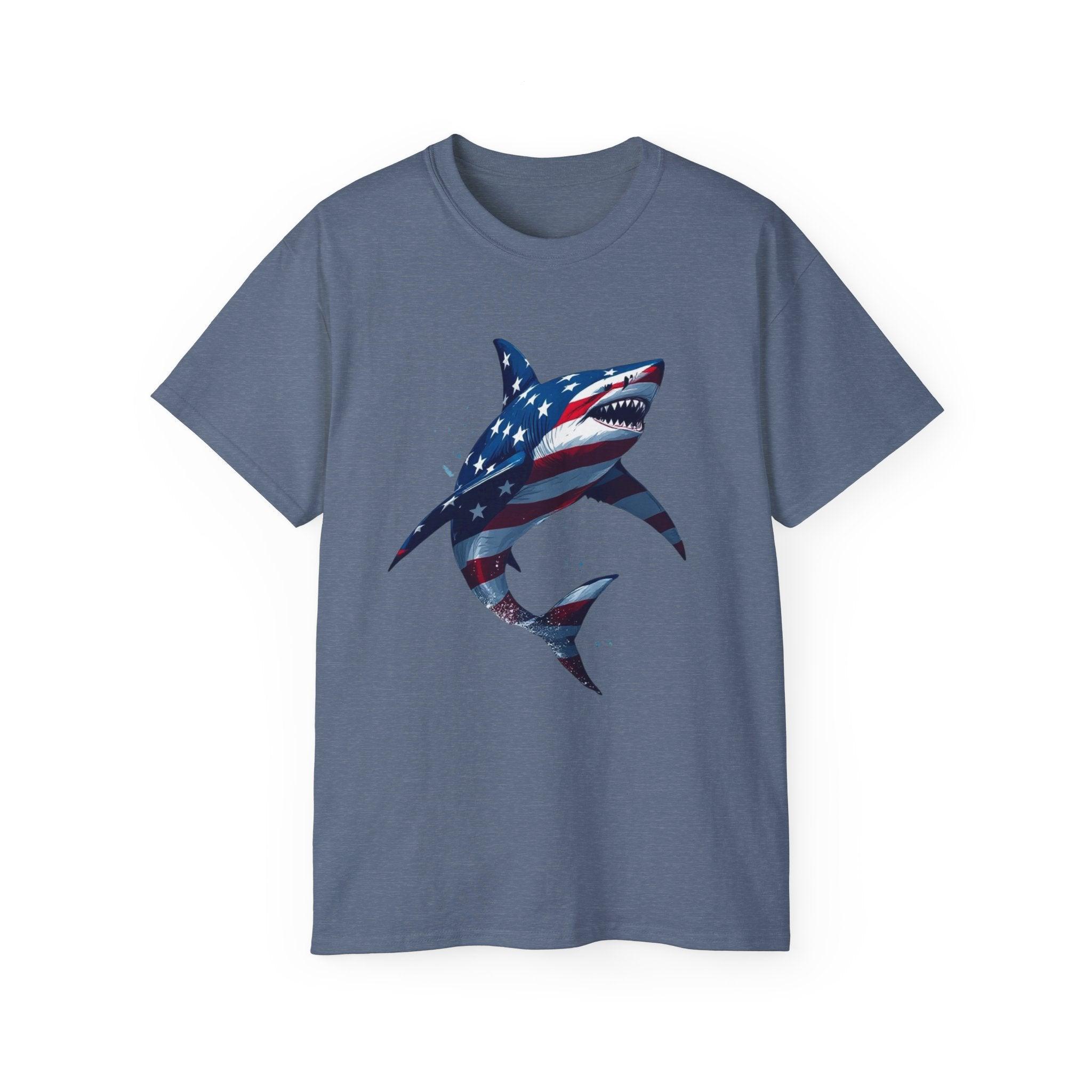 Patriotic Shark Unisex Ultra Cotton Tee | American Flag Design - Even Keel LLC