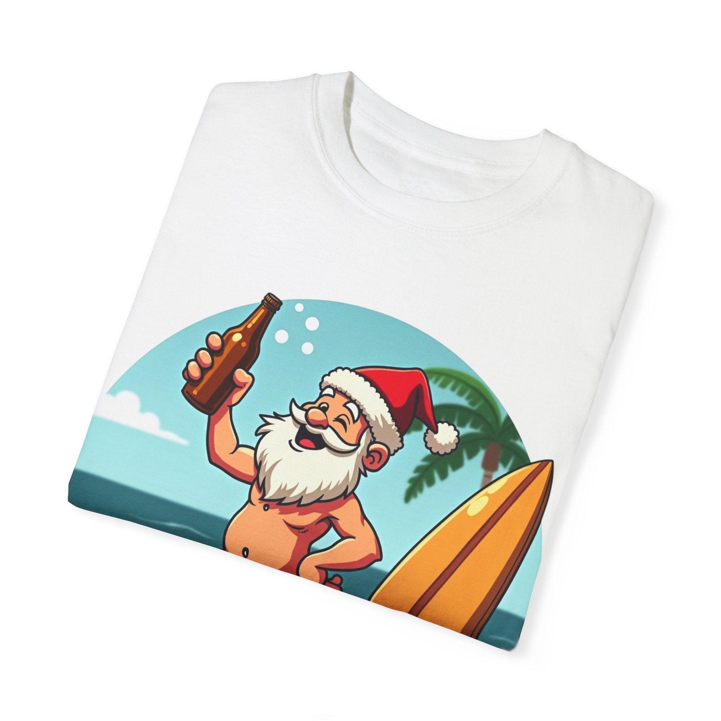 Santa Drinking Beer Surf Tropical Unisex T-Shirt for Fun - Even Keel LLC