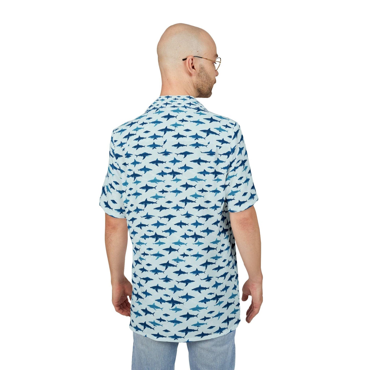 Tropical Shark Print Unisex Hawaiian Button-Down Shirt - Even Keel LLC