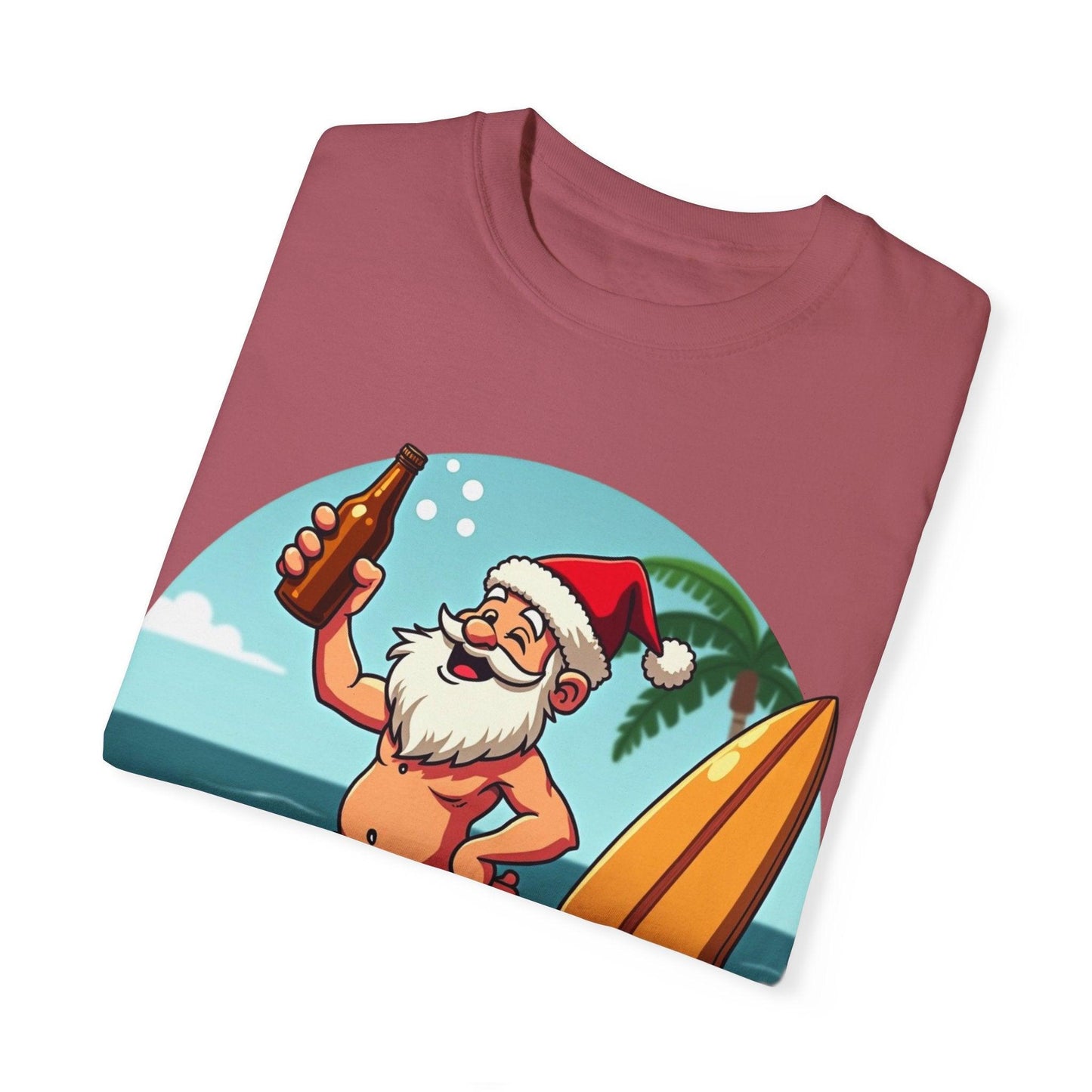 Santa Drinking Beer Surf Tropical Unisex T-Shirt for Fun - Even Keel LLC