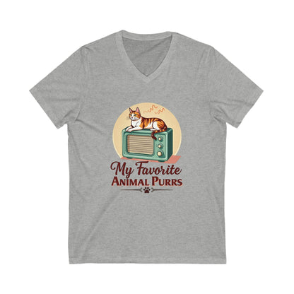 Cat Lover V-Neck Tee - My Favorite Animal Purrs Shirt - Even Keel LLC