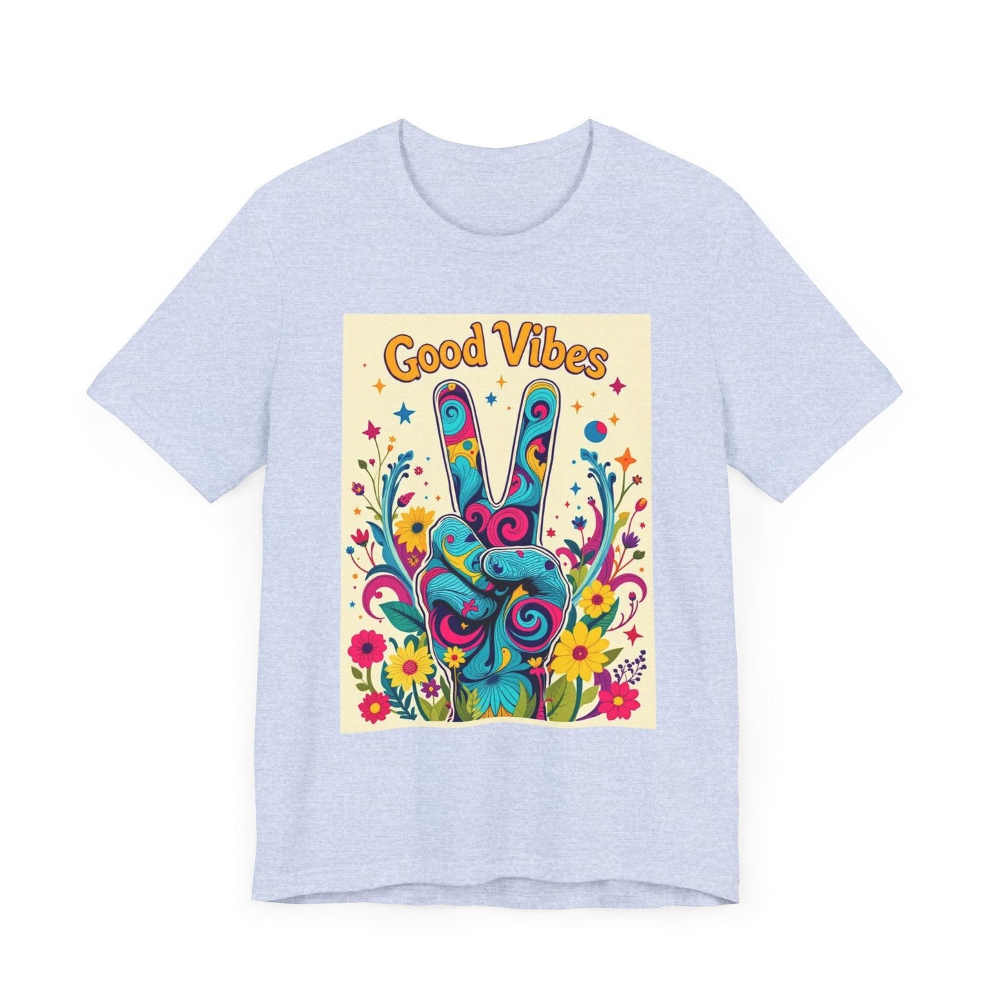 Good Vibes Unisex Jersey Tee Colorful Peace Flower Design - Even Keel LLC