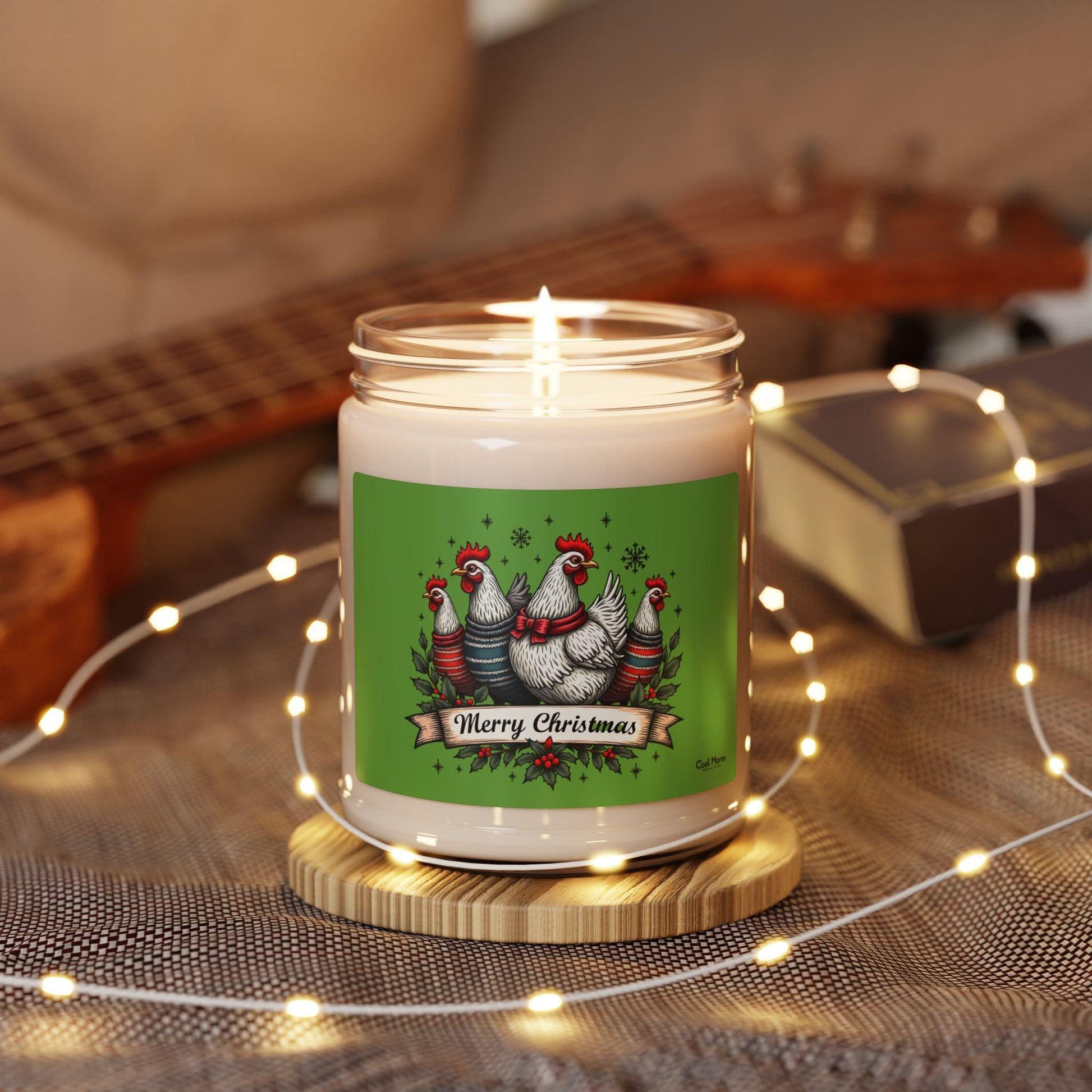 Candle - Merry Christmas Chicken Design 9oz Scented Soy Candle - Even Keel LLC